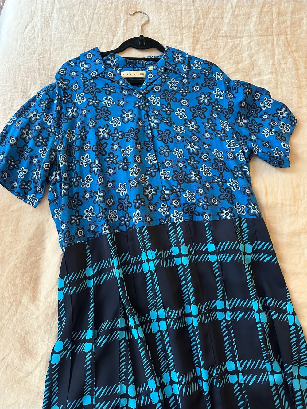 Marni x Uniqlo Blue Floral & Plaid Dress